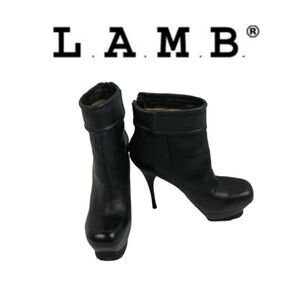 NWOT L.A.M.B Black Leather Ankle Boots. Sz 6M
